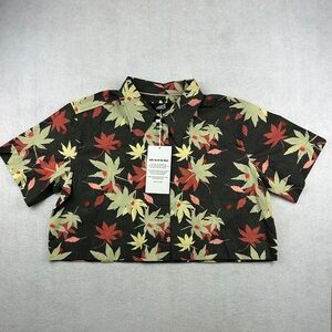 Wildfang x Laika Women's Cropped Short Sleeve Button Up Shirt Size Medium